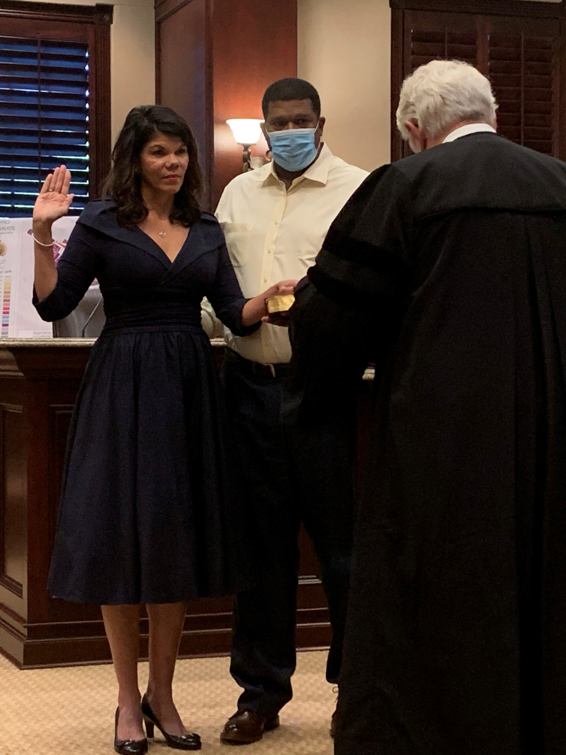 Photo of Marline Thomas being sworn into office by Judge Barrett.