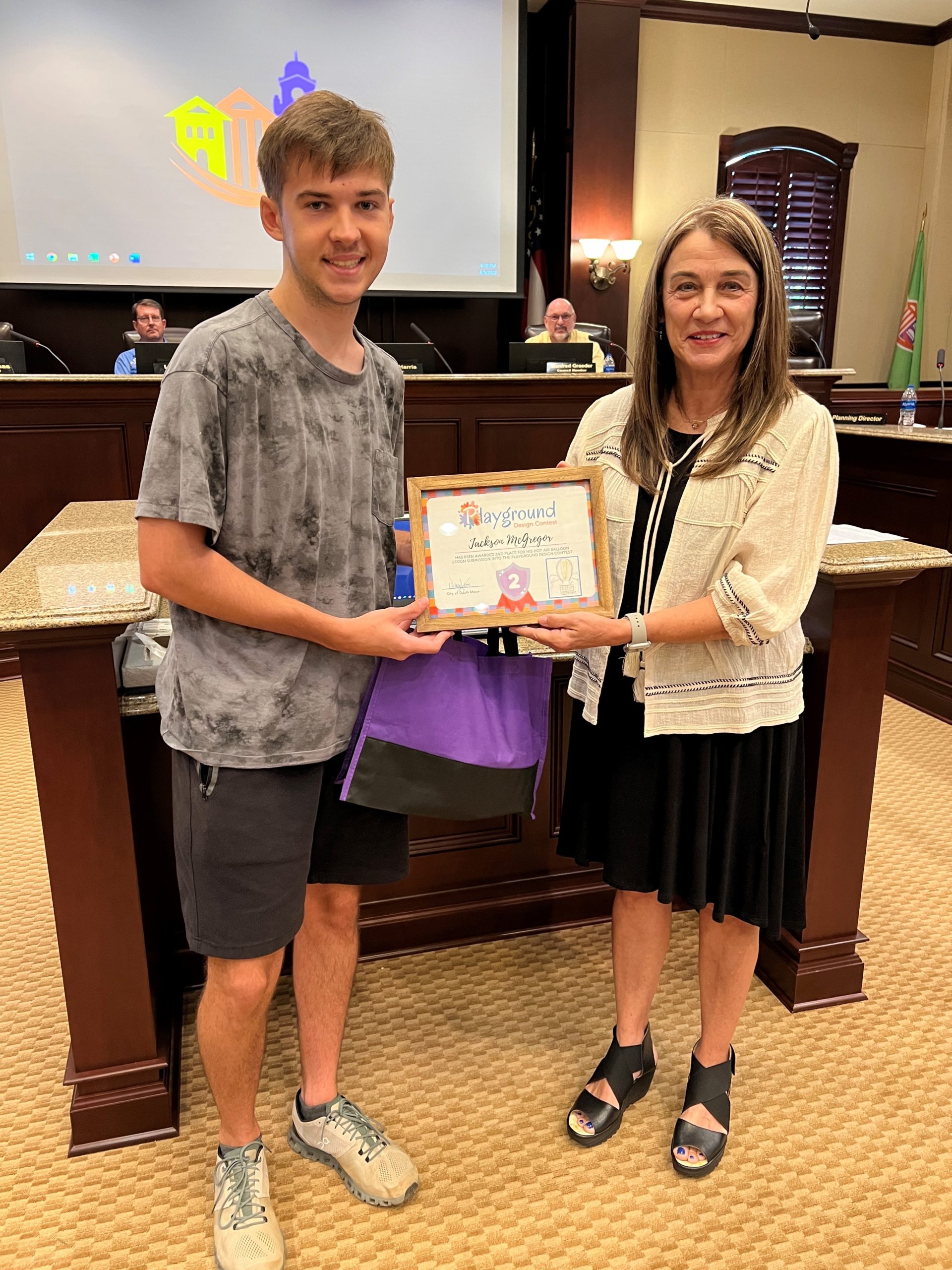 Jackson McGregor and Mayor Nancy Harris