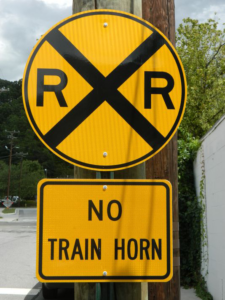 No Train Horn Railroad Crossing Sign